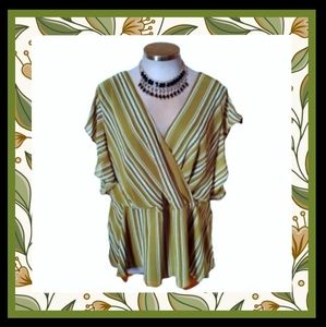 OLIVE GREEN ☆ STRIPED CROSSOVER TOP ☆ 26 ☆ NWT